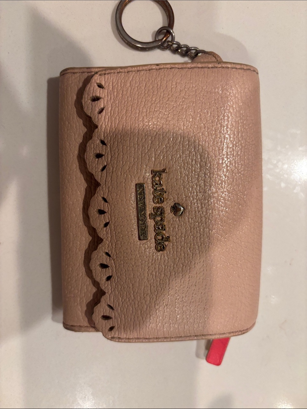 kate spade Pale Pink Leather Key Ring Wallet with Scallop Trim